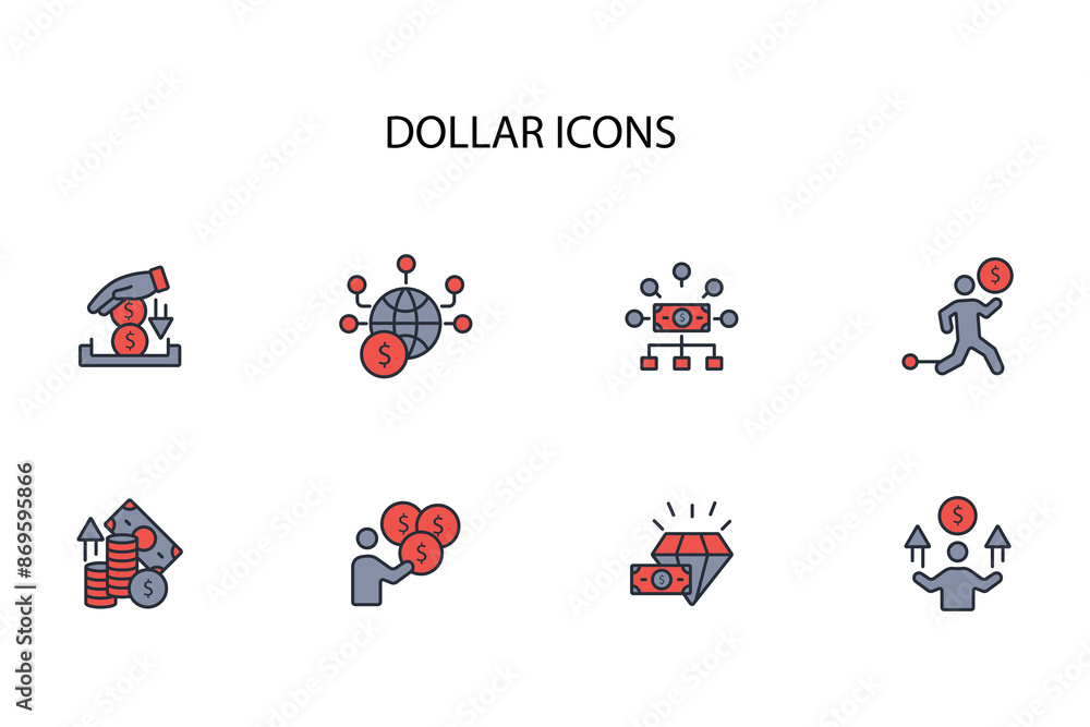Poster dollar icon set.vector.editable stroke.linear style sign for use web design,logo.symbol illustration