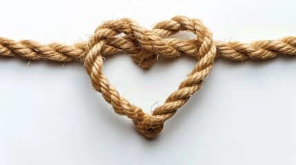 Heart Shaped Rope on White Background. A heart shape crafted from a piece of rope against a clean white background, symbolizing love and connection.
