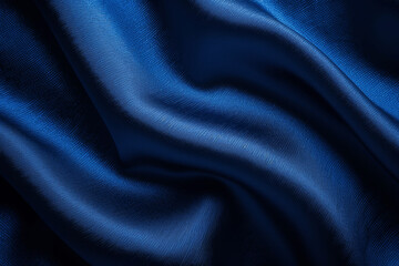 Obraz premium Dark Blue Fabric Texture Background with Shiny Smooth Silk Cloth and Elegant Wavy Folds