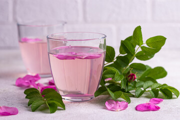 Pink rose water, summer healthy drink
