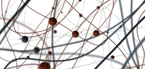Gene lines and nodes, biological gene structure, 3d rendering.
