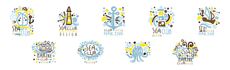 Sea Club Marine Label Original Design Vector Set