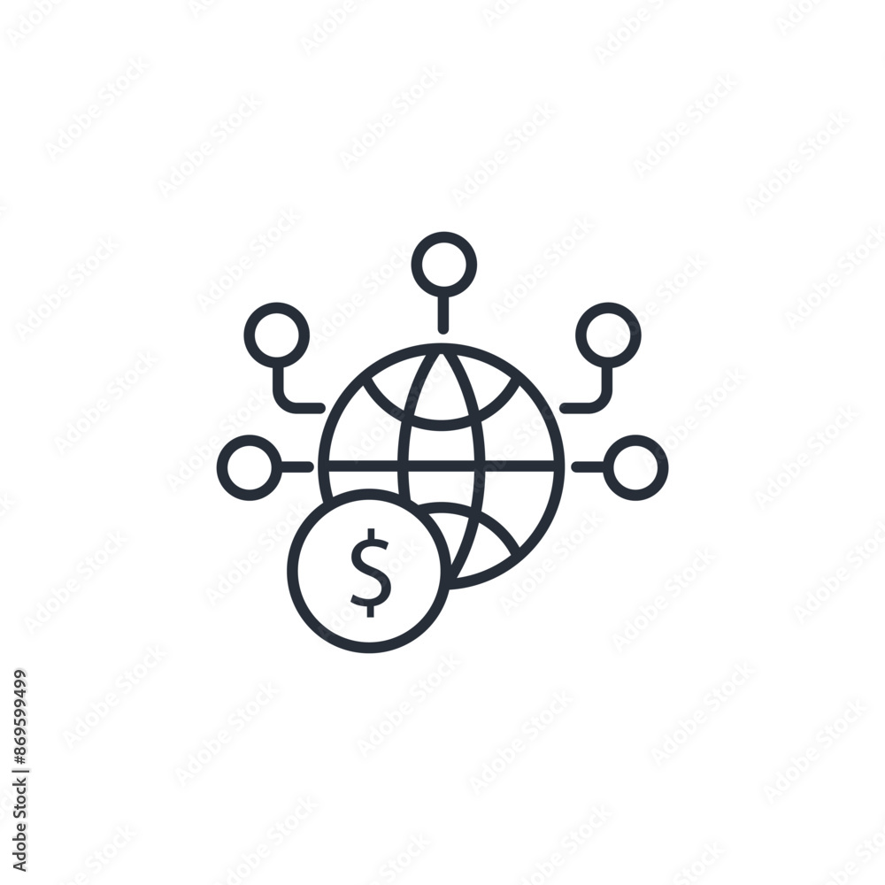Poster global dollar icon. vector.editable stroke.linear style sign for use web design,logo.symbol illustra