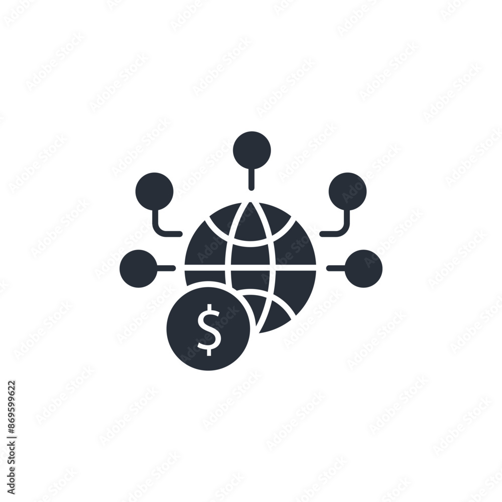 Poster global dollar icon. vector.editable stroke.linear style sign for use web design,logo.symbol illustra