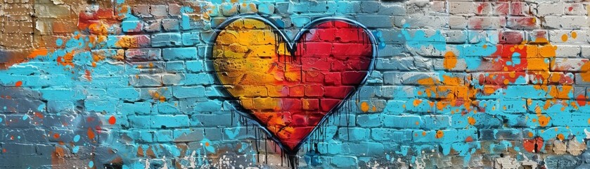 Illustration of a Love Symbol in the Form of a Colorful Graffiti Heart on a Wall