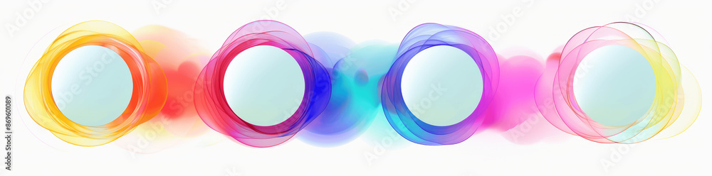 Poster gradient rainbow circles with blur effect, vector neon multicolor foggy edges, transparent backgroun