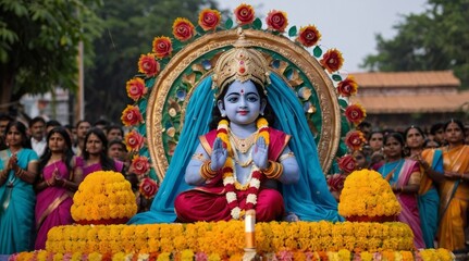 Obraz premium Greeting of krishna janmashtami festival