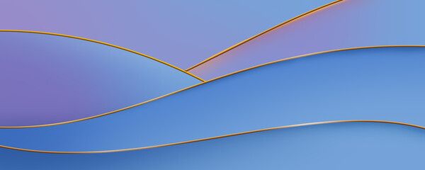 Pastel blue and pink golden edged waves abstract background.