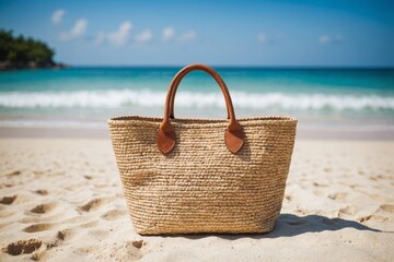 Summer Vacation - Accessories In Bag In Tropical Beach With Defocused Ocean