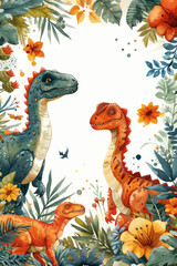 Obraz premium dinosaurs at edges in circle, blank white in the center of the page, white background,generative ai