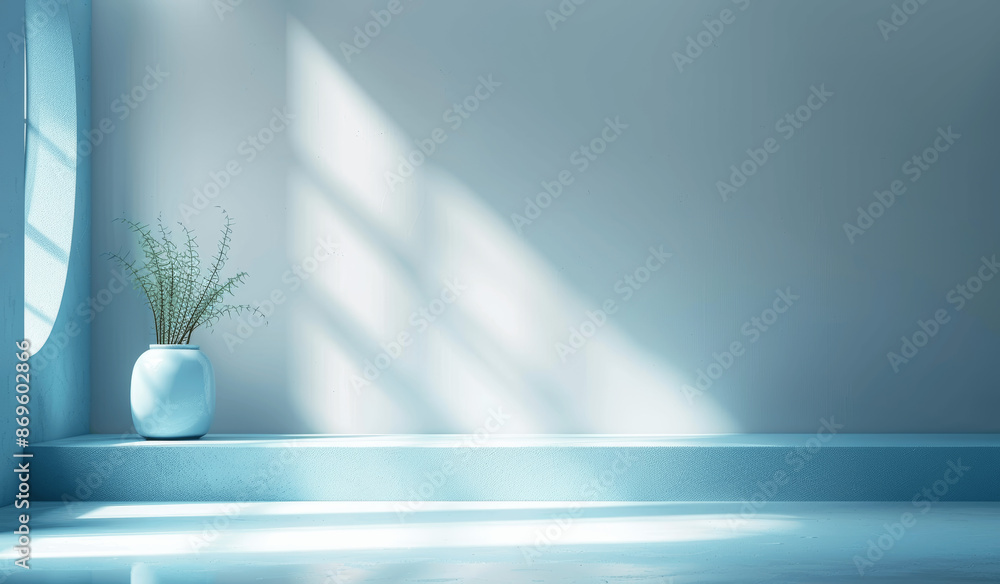 Poster light blue minimal background with shadows for product presentation