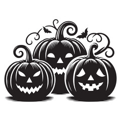 Halloween scary face pumpkin silhouette vector illustration isolated on white background