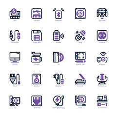 Computer And Hardware icon pack for your website, mobile, presentation, and logo design. Computer And Hardware icon dual tone design. Vector graphics illustration and editable stroke.