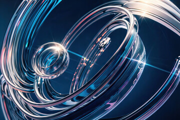 Abstract geometric wallpaper with glass spiral tubes flow clear fluid with dispersion, Generative AI