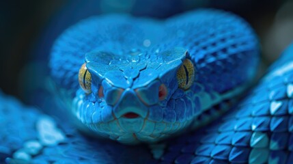 Blue viper snake closeup face