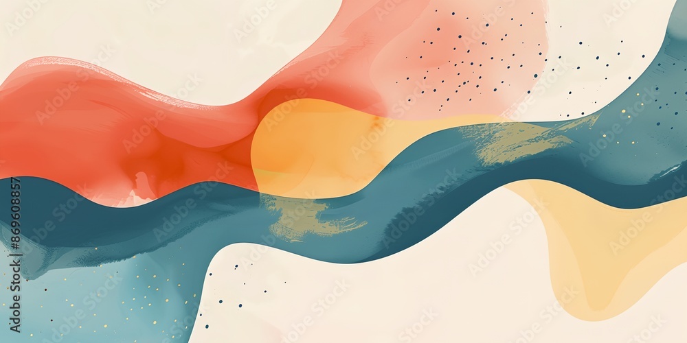 Poster a colorful abstract painting of a river with a sun in the background. the painting is full of differ