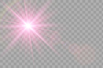 White glowing light explodes on a transparent background. with ray. Transparent shining sun, bright flash. Special lens flare light effect.