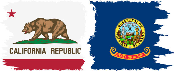Idaho and California states grunge brush flags connection vector