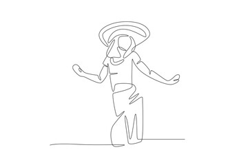 Woman dancing mexican dance. Mexican culture concept one-line drawing