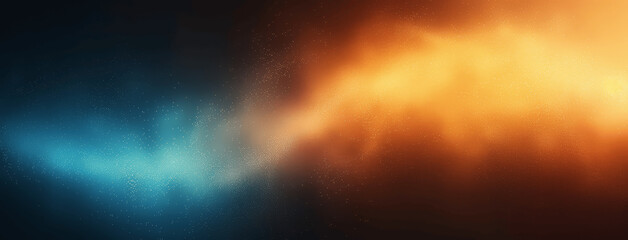 Abstract Grainy Gradient Background with Blue Brown Yellow Colors, Soft Blurred Texture, Aglow Dark Black Banner Design, Glowing Wave Poster