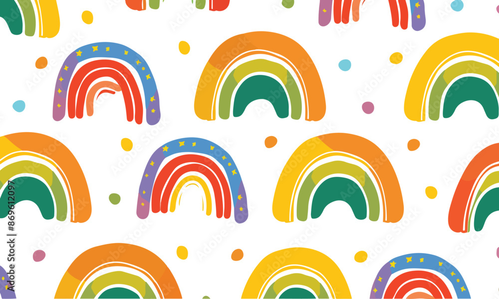 Aufkleber rainbows and dots cute seamless pattern on white background . rainbow vector seamless pattern . abst