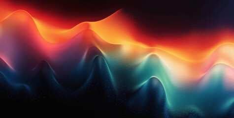 Obraz premium Psychedelic teal orange white gradient wave on black background, abstract art for colorful music dance party poster design