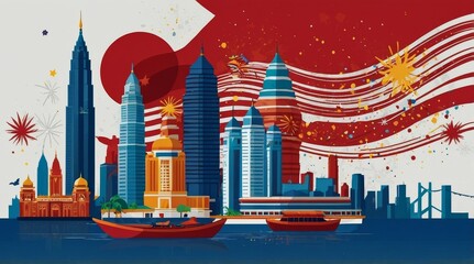 Flat illustration for malaysia independence day celebration
