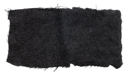A piece of torn black fabric on a white background. Textile isolate