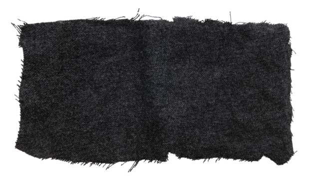 A piece of torn black fabric on a white background. Textile isolate
