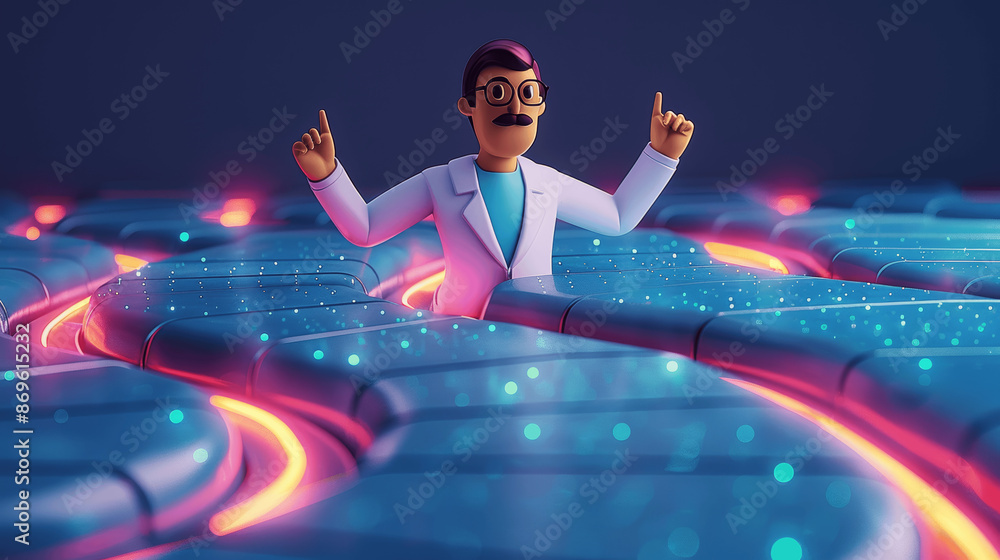 Aufkleber 3d render colorful neon glowing lines ip address black background iridescent ribbon abstract digital