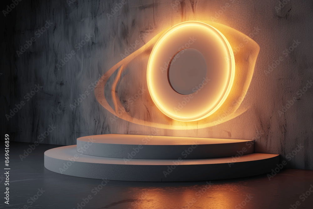 Poster 3d render minimalist interior with glowing circular shape abstract background futuristic geometric d