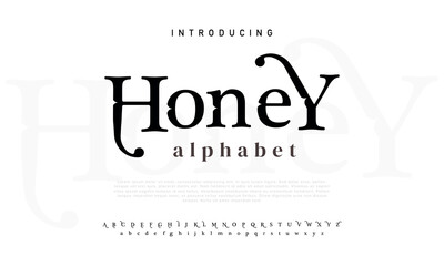 Honey creative geometric modern urban alphabet font. Digital abstract futuristic, fashion, sport, minimal technology typography. Simple numeric vector illustration