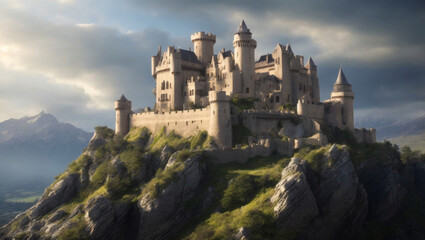 Obraz premium ancient Scotland castle in mountains under cloudy sky