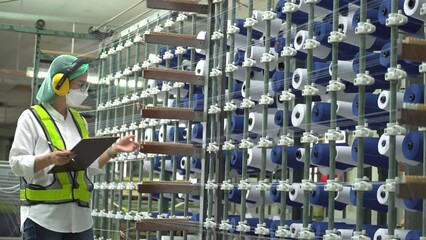 Professional engineer women, worker, mechanical, maintenance, engineering women training. Engineer woman worker work design program machine in Textile factory. industry.
