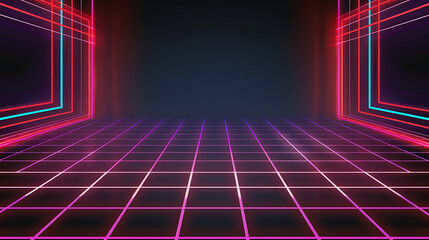 Neon Cyberpunk Grid Room Background