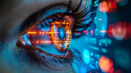 Digital vision eye, modern life concept, iris scanner, Eye clinic appointment.