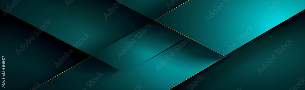 Poster teal green gradient metallic geometric background with diagonal shadows and glowing effects for web 