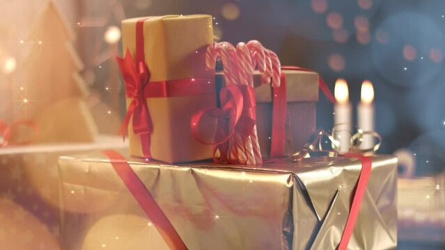 Fr&ouml;hlicher Weihnachtsgru&szlig; mit Glitzer und Bokeh