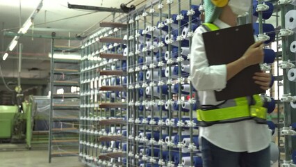 Professional engineer women, worker, mechanical, maintenance, engineering women training. Engineer woman worker work design program machine in Textile factory. industry.
