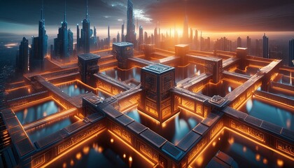 Blockchain technology background. Cryptocurrency fintech block chain network and programming concept. Abstract Segwit