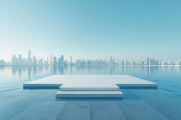 Modern buildings by the lake. Empty architectural background.