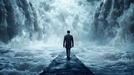 Obraz premium Businessperson Embarking on a Fluid Journey of Opportunity and Growth