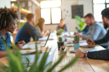 Diverse Team Collaborating in Modern Office During Bright Daytime Meeting