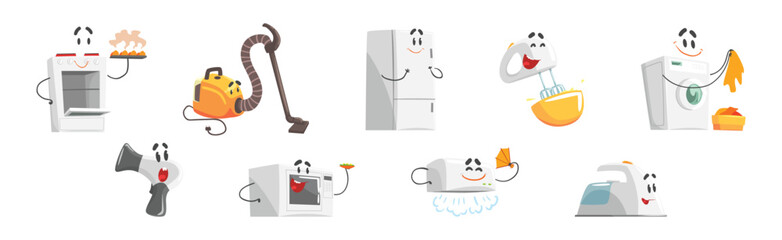 Cartoon Electronic Device and Home Appliance Vector Set