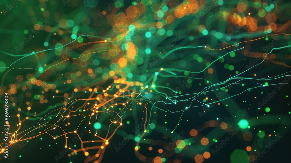 Poster abstract digital network connections with glowing dots on a dark background
