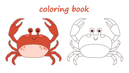Coloring book with cute crab  , Coloring page for kids,  fish vector illustration