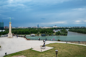 Panoramic view on Victor Monument from Kalemegdan Fortress, Belgrade, Serbia