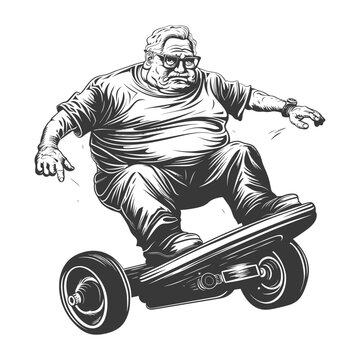 Grumpy Grandpa's Board: Quirky Black and White Illustration.