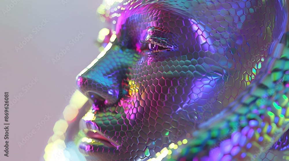 Aufkleber closeup of colorful chameleon reptile with vivid scales and patterns