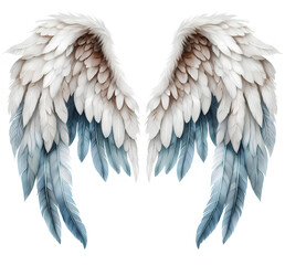 Fototapeta premium Watercolor illustration of holographic angel feather feather wings on white background